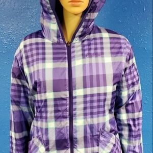 CB2 Columbia Winter Hooded Reversable Coat Women's Medium  RN 69724 Purple Plaid